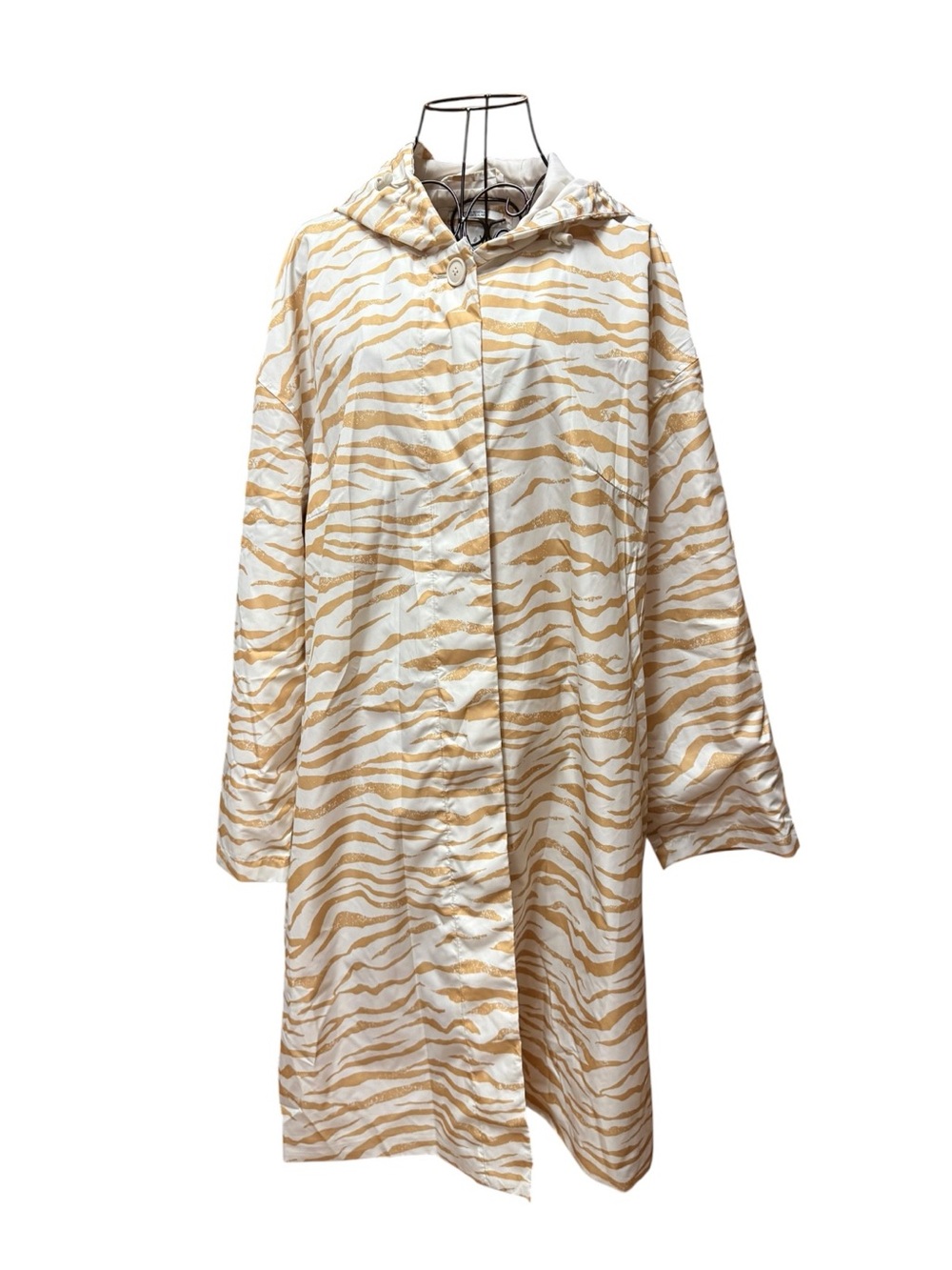 Ava & Viv Beige Zebra-Stripe Hooded Trench Rain Coat 0X